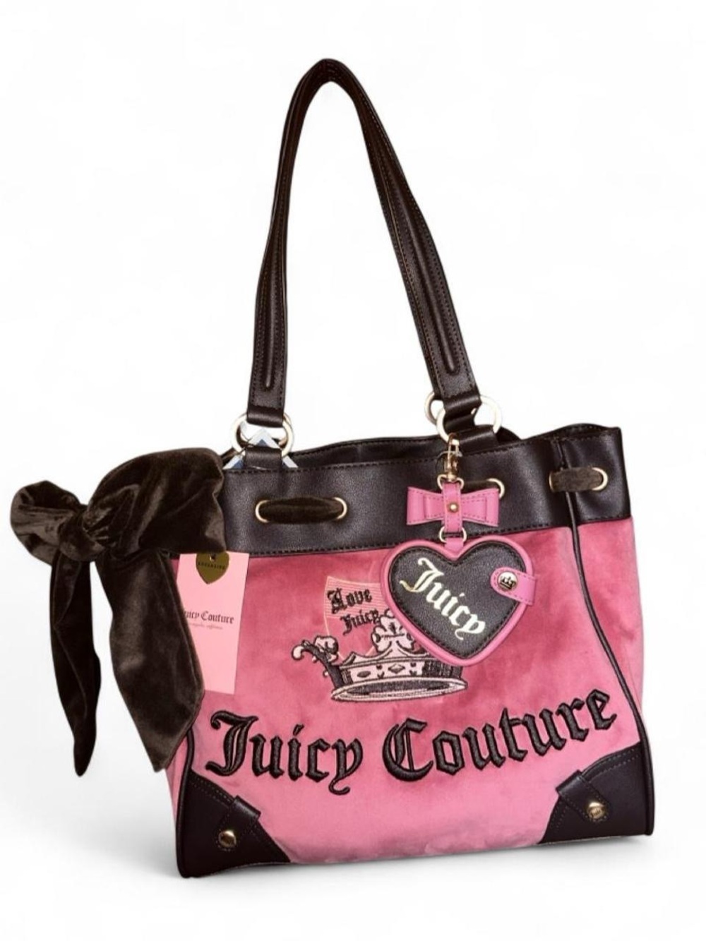 Juicy Couture Pink and Black Velvet Accent Tote